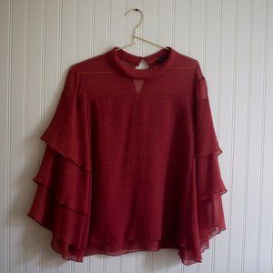 Ann Taylor shirt blouse long sleeve flowy ruffles sheer Large NWOT